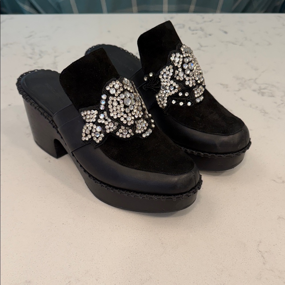 Rachel Comey Embellished Suede Platform Clog Heels